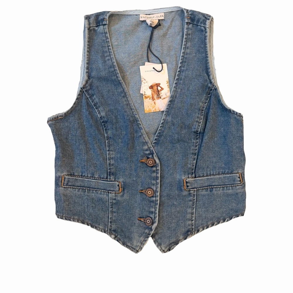 Sincerely Jules Denim Button Front Vest - Blue